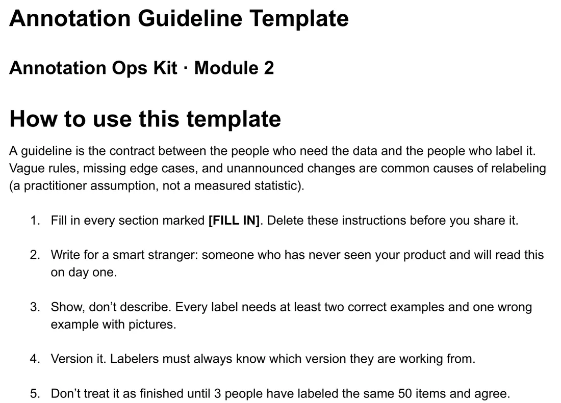 First page of the Annotation Guideline Template